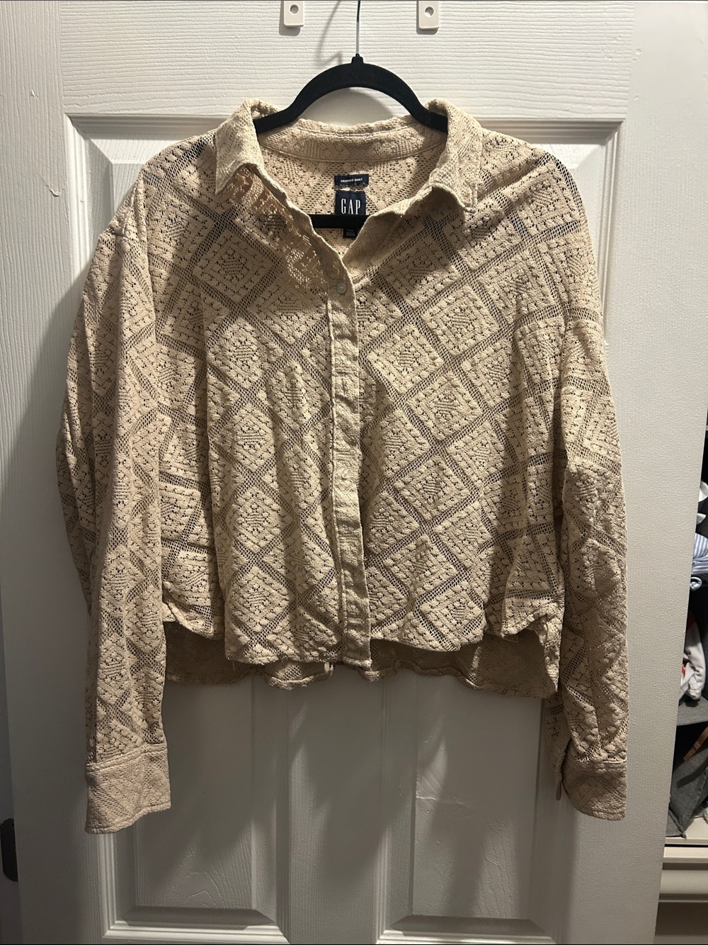 GAP Beige Crochet Button-Down Shirt